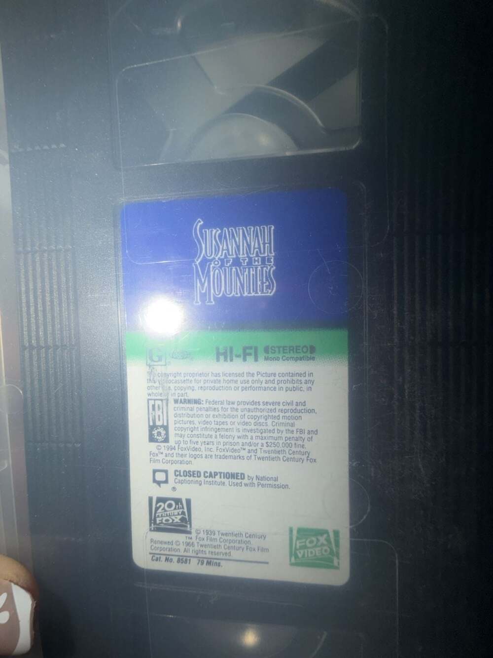 Susannah of the Mounties VHS (1994 FoxVideo Release)